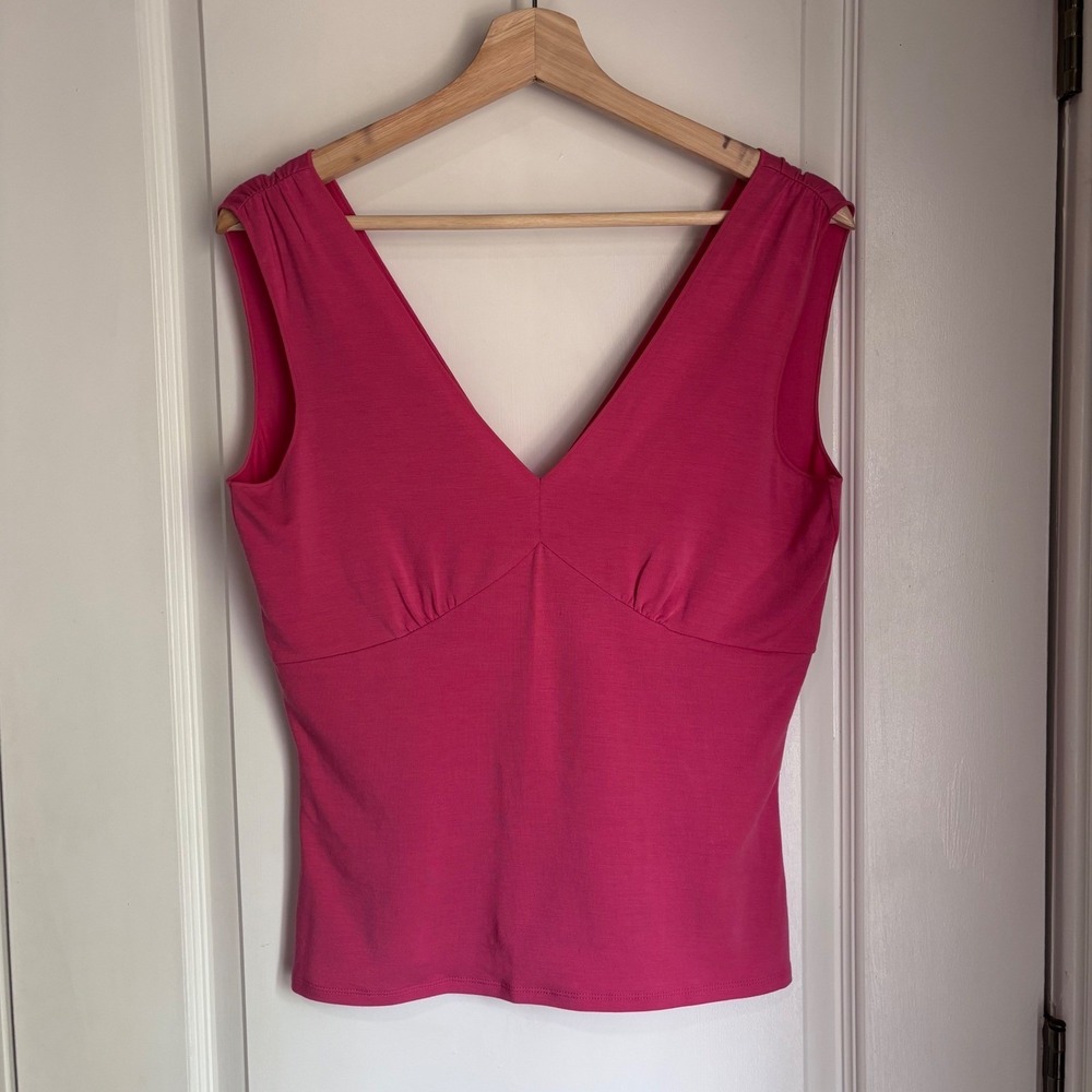 Elie Tahari Pink Babydoll Top V-Neck Sleeveless Vintage 90s Y2K M Petite